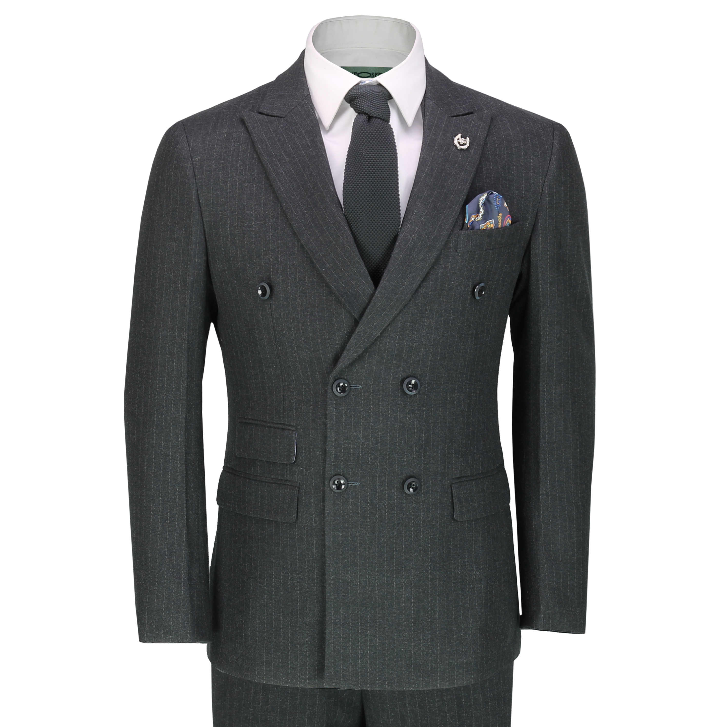 Mens 3 Piece Double Breasted Suit Grey Pinstripe Retro 1920 Classic Tailored eBay